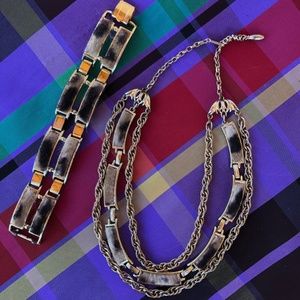 VTG 1960s Faux Leopard Print Necklace + Wide Bracelet